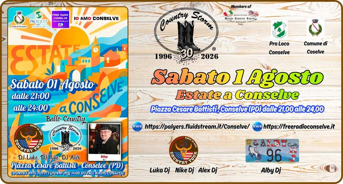 Evento Estate a Conselve Locandina Estate a Conselve - sabato 1 agosto ore 21:00 - 23:00