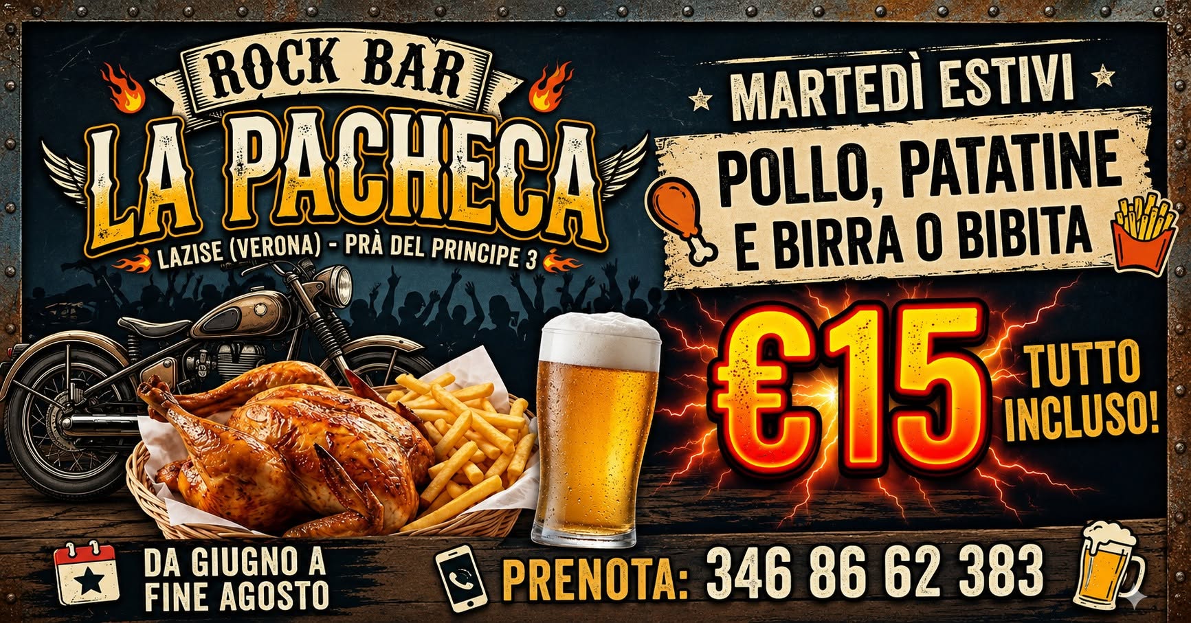 Evento Estate Da Bikers Alla Pacheca! Locandina Estate Da Bikers Alla Pacheca! - da martedì 2 giugno - martedì 25 agosto 2026 ore 19:00 ore 22:30