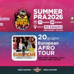 European AFRO TOUR Potrebbe essere un'immagine raffigurante il seguente testo "OGNI LIVEMUSIC LIVE MUSIC SERA FOOD & BEVERAGE DALLE ALLEORE ORE SPORT 8.0 SPETTACOLO SUMMER PRA2026 田 11 GIUGNO 28 GIUGNO caliaboradtano Po Cittad Consetee UNDRA 戰 PRESSO Prà Conselve INIZIO CONCERTI 1| ORE 2200 LP EUROPEAN AFRO AFROTOUR TOUR 20 giugno European AFRO TOUR PERY, MEO, SPRANGA, LELLI, FATTORI,F FATTORI,FARY,VICTOR FARY, VICTOR MEDIA PARTNER COMPANY RABO MEDIA PARTNER"