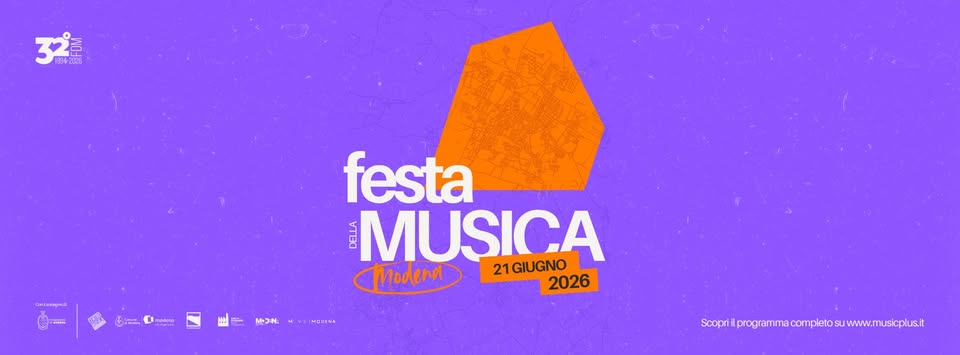 Evento Festa della Musica di Modena 2026 Locandina Festa della Musica di Modena 2026 - da venerdì 19 giugno - domenica 21 giugno 2026 ore 22:00 ore 23:00