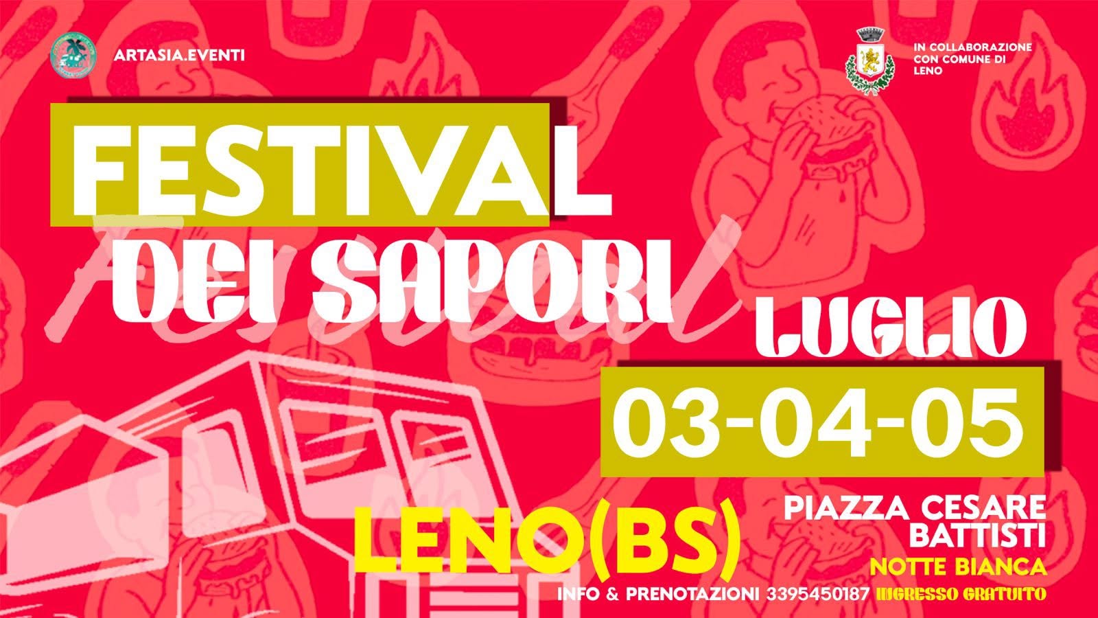 Evento Festival Dei Sapori Leno – Notte Bianca Locandina Festival Dei Sapori Leno – Notte Bianca - da venerdì 3 luglio - domenica 5 luglio 2026 ore 18:00 ore 23:55