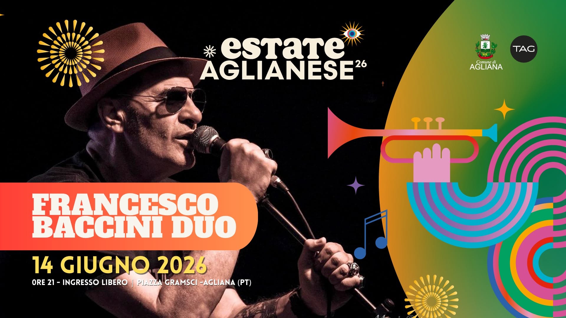 Evento Francesco Baccini Duo – Estate Aglianese – Piazza Gramsci Locandina Francesco Baccini Duo – Estate Aglianese – Piazza Gramsci - domenica 14 giugno ore 21:00 - 23:00