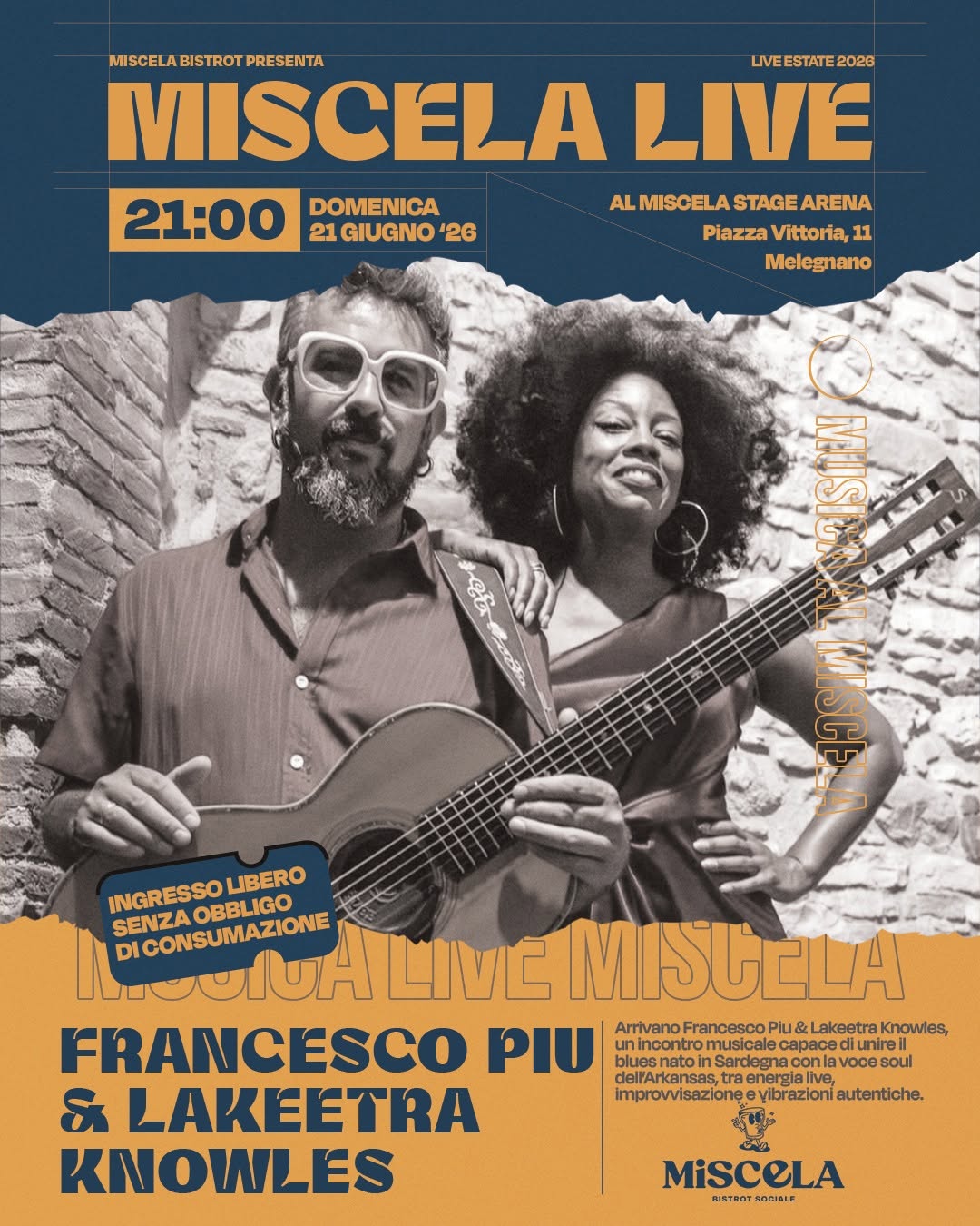 Evento Francesco Piu e Lakeetra Knowles Locandina Francesco Piu e Lakeetra Knowles - domenica 21 giugno ore 19:00 - 21:00
