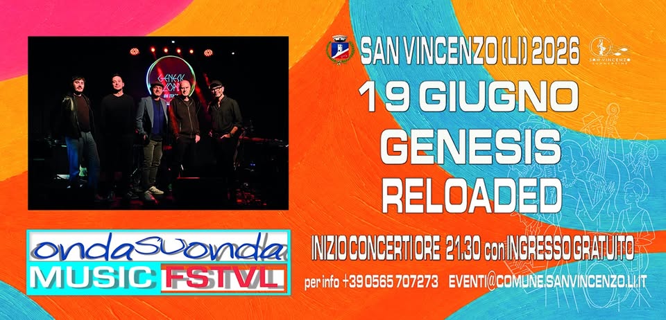Evento Genesis Reloaded – Tribute To Genesis Locandina Genesis Reloaded – Tribute To Genesis - venerdì 19 giugno ore 21:30 - 23:30