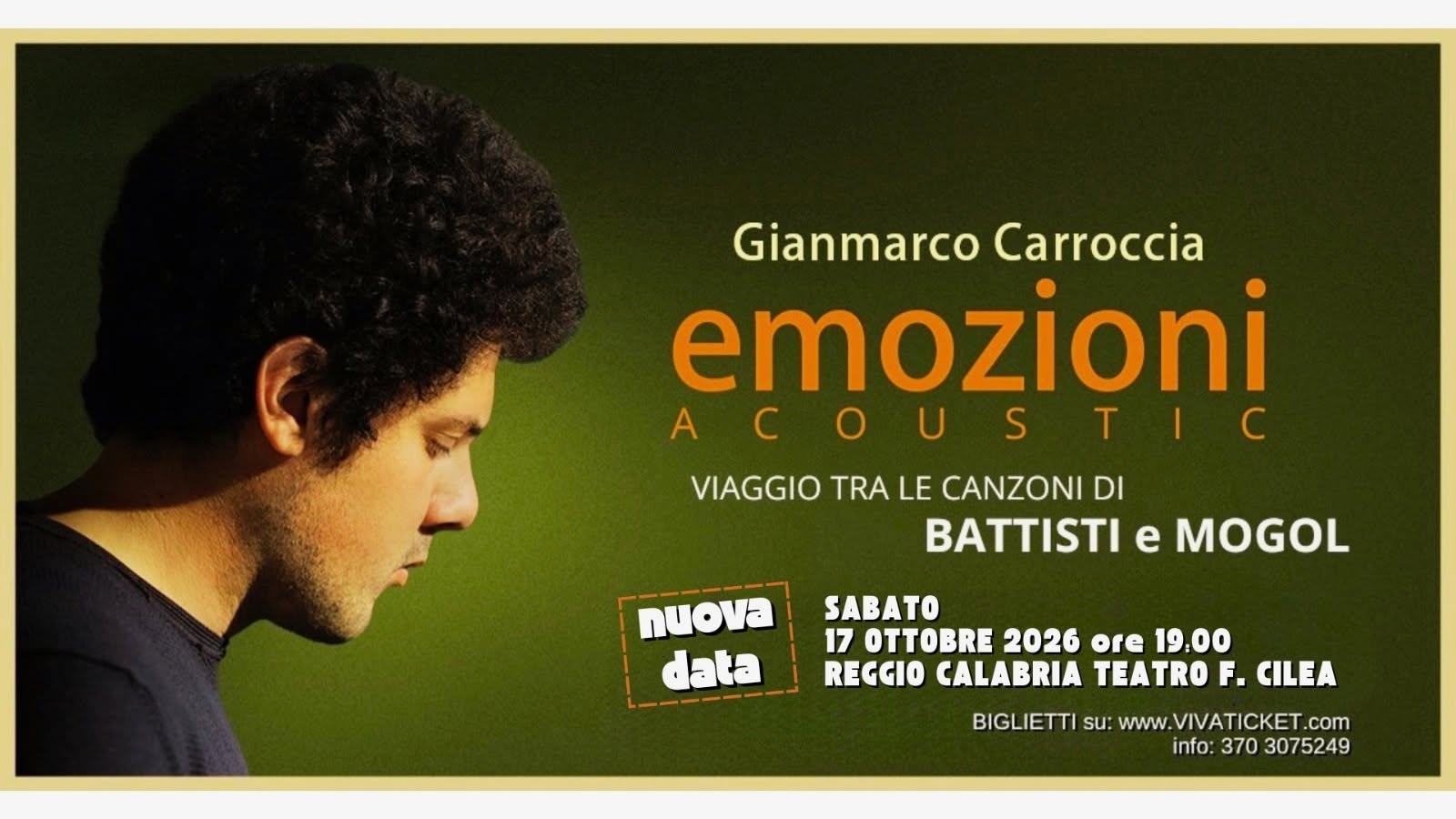 Evento Gianmarco Carroccia – EMOZIONI Acoustic Locandina Gianmarco Carroccia – EMOZIONI Acoustic - sabato 17 ottobre ore 19:00 - 21:00
