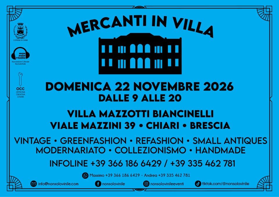 Evento Mercanti In Villa Mostra Mercato Domenica 22 Novembre Villa Mazzotti Chiari Bs Locandina Mercanti In Villa Mostra Mercato Domenica 22 Novembre Villa Mazzotti Chiari Bs - domenica 22 novembre ore 09:00 - 19:00
