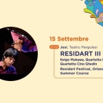 Immagine evento Musica Da Camera Residart Iii – 15 Settembre 2026 a Jesi (AN) Potrebbe essere un contenuto di pop art raffigurante il seguente testo "រនមិនស្លក់នង Disarmanti Accordi 15 Settembre 21:00 Jesi, Teatro Pergolesi RESIDART III Keigo Mukawa, Quartetto Noema, Quartetto Cino Ghedin Residart Festival, Orlando European Summer Course"