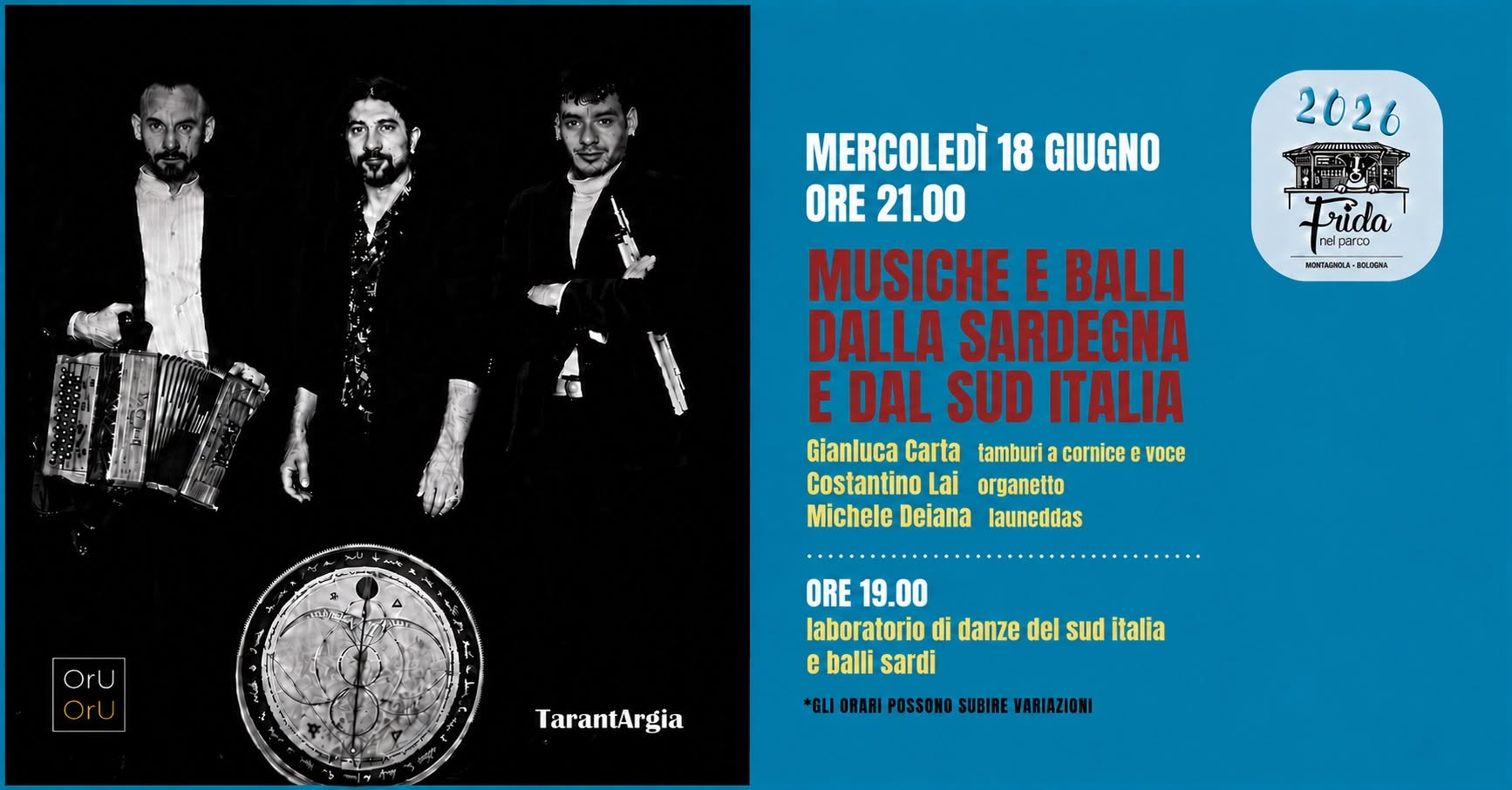 Evento Musiche e balli della Sardegna e del sud Italia, stage e concerto Locandina Musiche e balli della Sardegna e del sud Italia, stage e concerto - giovedì 18 giugno ore 19:00 - 21:00