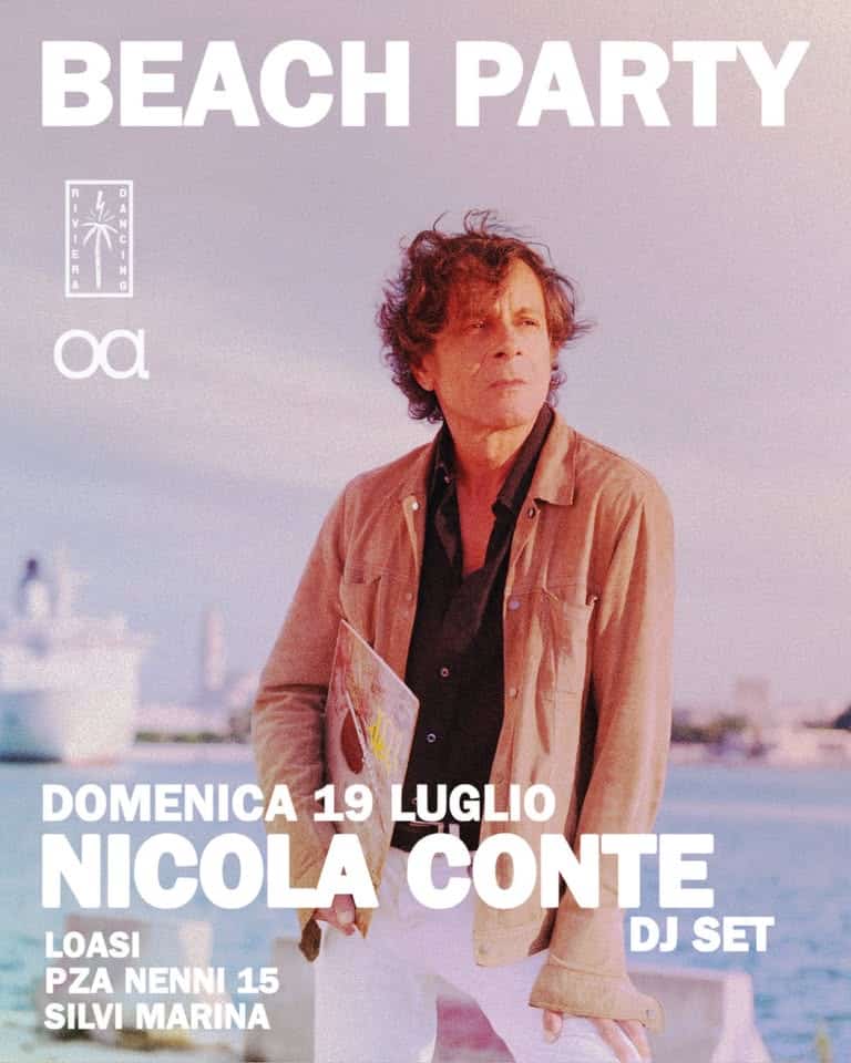 Evento Nicola Conte – Beach Party – 19 Luglio 2026 Locandina Nicola Conte – Beach Party – 19 Luglio 2026 - domenica 19 luglio ore 17:30 - 23:30