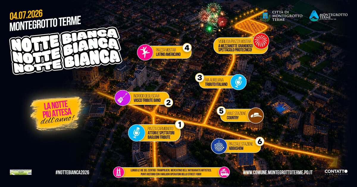 Evento Notte Bianca – Montegrotto Terme Locandina Notte Bianca – Montegrotto Terme - sabato 4 luglio ore 21:30 - 23:30