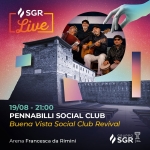 Pennabilli Social Club a SGR Live – Buena Vista Social Club Revival Potrebbe essere un contenuto grafico raffigurante il seguente testo "[Live SGR 19/08- 21:00 PENNABILLI SOCIAL CLUB Buena Vista Social Club Revival Arena Francesca da Rimini GRUPPO GRU ก SGR SGR 명습"