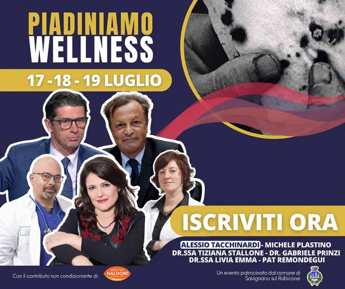 Evento Piadiniamo Wellness 17 – 18 – 19 Luglio 2026 Savignano sul Rubicone FC Locandina Piadiniamo Wellness 17 – 18 – 19 Luglio 2026 Savignano sul Rubicone FC - da venerdì 17 luglio - domenica 19 luglio 2026 ore 18:00 ore 22:00
