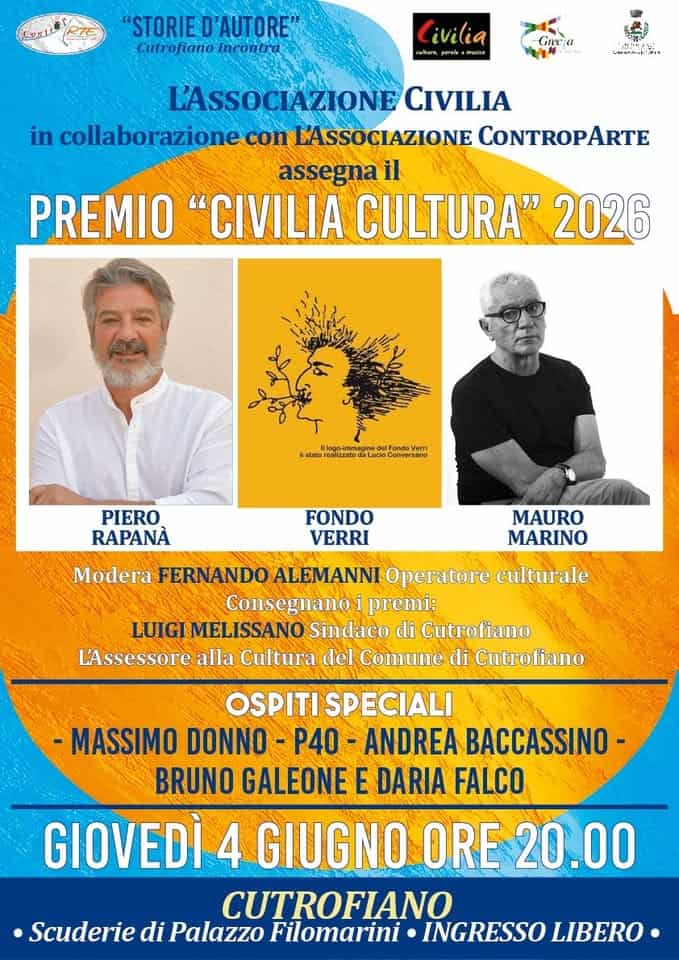 Evento Premio “Civilia Cultura” 2026 Locandina Premio “Civilia Cultura” 2026 - giovedì 4 giugno ore 20:00 - 22:00