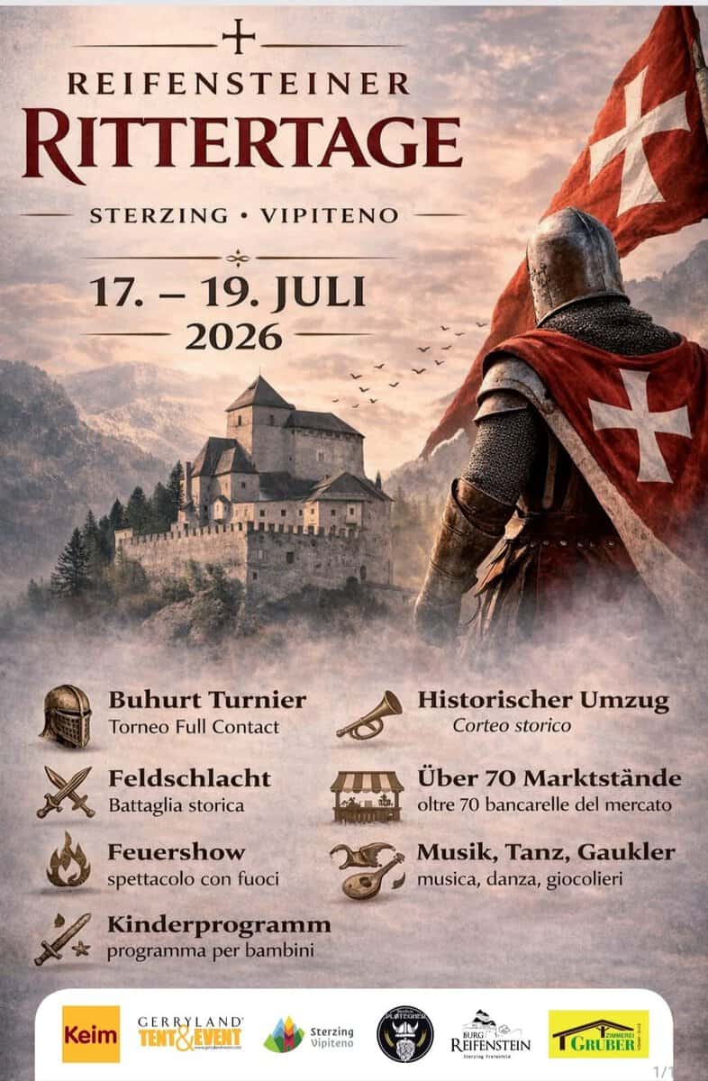Evento Reifensteiner Rittertage – Giornate medioevali castel tasso Locandina Reifensteiner Rittertage – Giornate medioevali castel tasso - da venerdì 17 luglio - domenica 19 luglio 2026 ore 10:00 ore 18:00