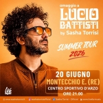 Sasha Torrisi – Montecchio E. (Reggio Emilia) – Omaggio a Lucio Battisti Potrebbe essere un'immagine raffigurante il seguente testo "omaggio a BA BATTISTI by Sasha Torrisi SUMMER TOUR 2026 le MOSic 愛 www.sashatorrisi.it 20 GIUGNO MONTECCHIO E. (RE) CENTRO SPORTIVO D'ARZO ORE RE21.00 sashatorrisiofficial Sasha Torrisi - Official 蛋 www.liveformusic"