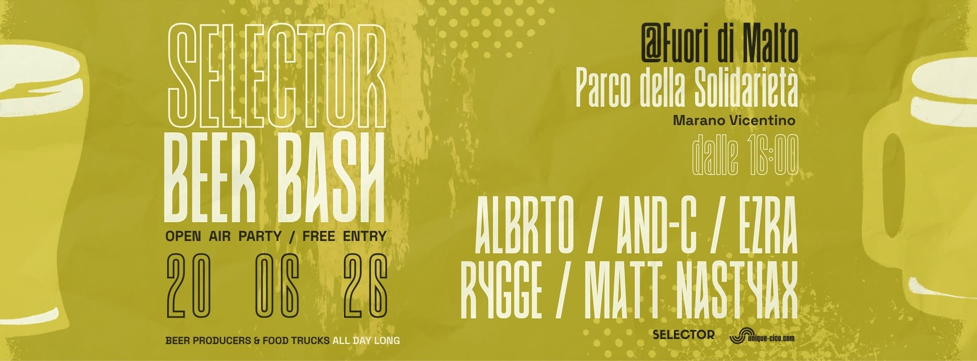 Evento SELECTOR Beer Bash Open Air – Parco della Solidarietà – Marano Vicentino (Vi) Locandina SELECTOR Beer Bash Open Air – Parco della Solidarietà – Marano Vicentino (Vi) - sabato 20 giugno ore 16:00 - 23:59