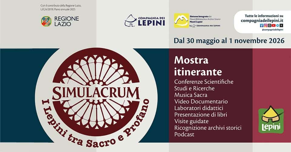 Evento Simulacrum I Lepini tra sacro e profano. La mostra itinerante a Valvisciolo. Locandina Simulacrum I Lepini tra sacro e profano. La mostra itinerante a Valvisciolo. - da martedì 1 settembre - domenica 6 settembre 2026 ore 10:00 ore 19:00
