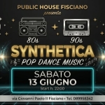 S🅨nthetica 🅻i🅅e al 🅟ublic House Potrebbe essere un'immagine raffigurante il seguente testo "PUBLIC HOUSE FISCIANO presenta 70s HTD 2000s 80s 90s SYNTHETICA POP DANCE MUSIC SABATO 13 GIUGNO Start h. 22:00 via Giovanni Paolo Il Fisciano Tel. 089958342 PLBLIC HOUSE HUUSE BRSFEYYUNAM"