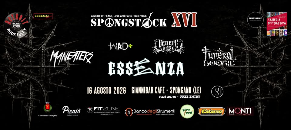 Evento SPONGSTOCK XVI – a night of peace, love, and hard rock music Locandina SPONGSTOCK XVI – a night of peace, love, and hard rock music - domenica 16 agosto ore 20:30 - 00:30
