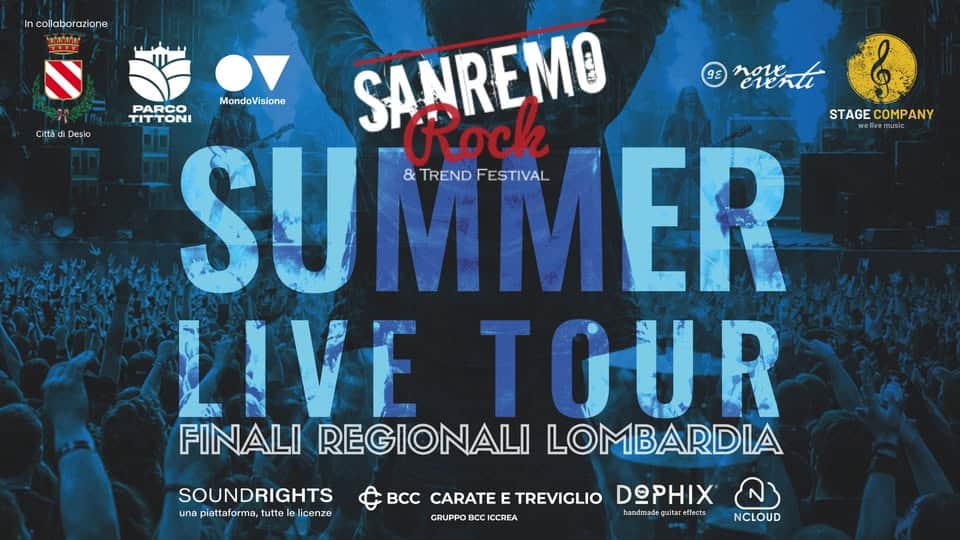 Evento Summer Live Tour Sanremo Rock & Trend Festival Parco Tittoni Locandina Summer Live Tour Sanremo Rock & Trend Festival Parco Tittoni - domenica 12 luglio ore 17:00 - 19:00