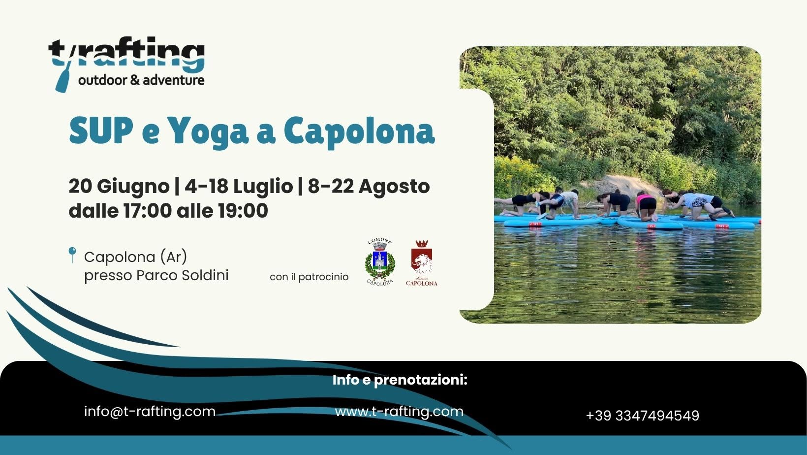 Evento SUP e Yoga a Capolona Locandina SUP e Yoga a Capolona - da sabato 20 giugno - sabato 22 agosto 2026 ore 17:00 ore 20:00