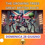 THE GROWING TREES @ T-Rock Potrebbe essere un contenuto di pop art raffigurante il seguente testo "THE GROWING TREES GREAT BRITISH ROCK 100% GREAT e3HmOCy W M THE GROWING TREES REKK DOMENICA 28 GIUGNO T-ROCK T-ROCK beer&music 코구라커"
