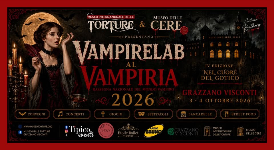 Evento Vampirelab al Vampiria 2026 Locandina Vampirelab al Vampiria 2026 - da sabato 3 ottobre - domenica 4 ottobre 2026 ore 11:00 ore 12:00