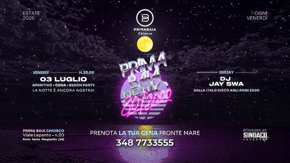 Evento Venerdì 3 Luglio h. 20.00 è VENERDÌ RETRÒ 80/2000 al Prima Baia Chiosco Locandina Venerdì 3 Luglio h. 20.00 è VENERDÌ RETRÒ 80/2000 al Prima Baia Chiosco - venerdì 3 luglio ore 20:00 - 01:00