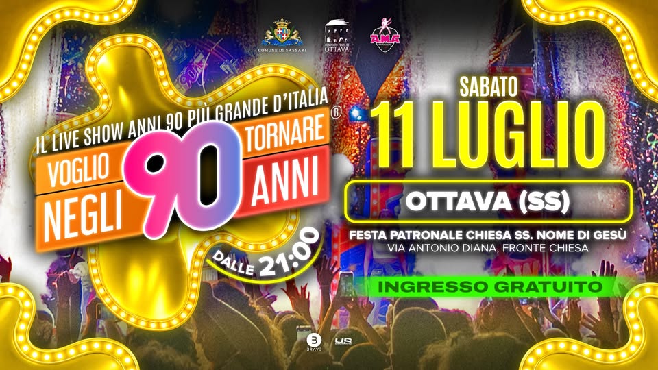 Evento Voglio Tornare Negli Anni 90 r – Ottava (SS) Locandina Voglio Tornare Negli Anni 90 r – Ottava (SS) - sabato 11 luglio ore 21:00 - 23:00