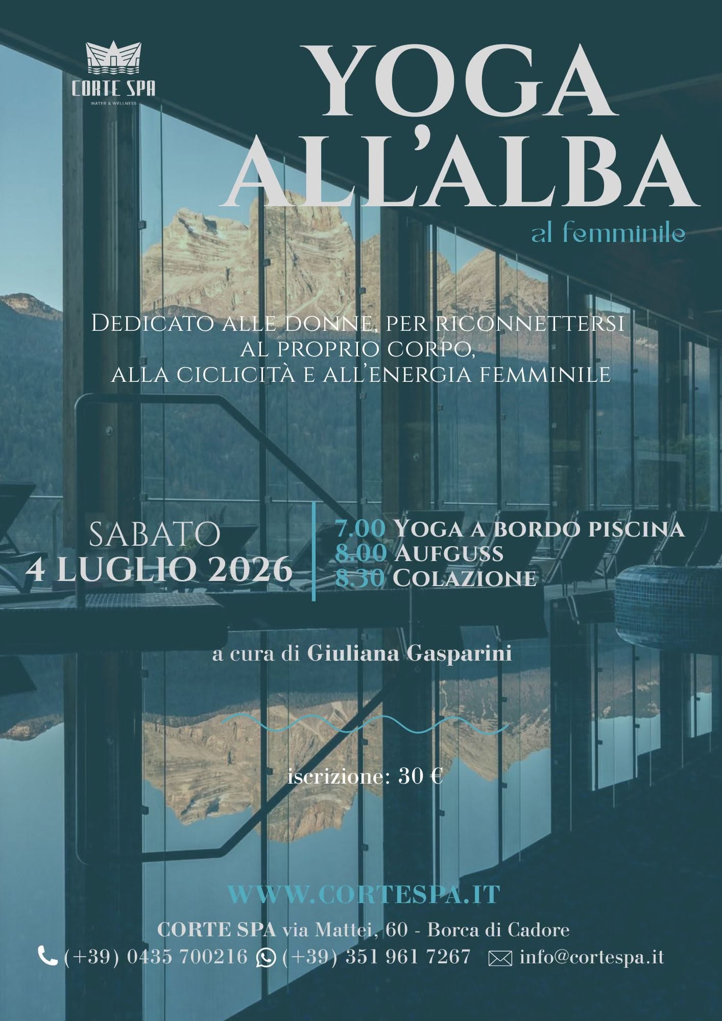 Evento Yoga all’alba al femminile a Corte Spa Locandina Yoga all’alba al femminile a Corte Spa - sabato 4 luglio ore 07:00 - 10:00