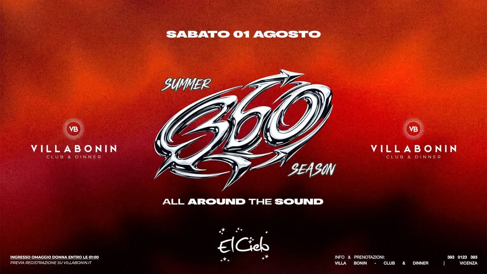 Evento 360 Events All Around The Sound – El Cielo Room @VillaBonin Locandina 360 Events All Around The Sound – El Cielo Room @VillaBonin - sabato 1 agosto ore 23:00 - 04:00