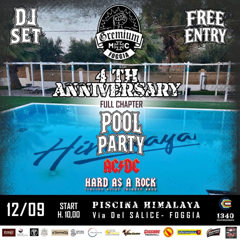 Evento 4° Anniversary Gremium Mc Foggia Locandina 4° Anniversary Gremium Mc Foggia - sabato 12 settembre ore 10:00 - 12:00