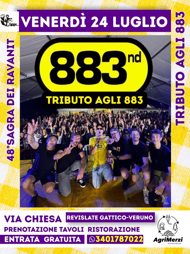 Evento 883nd – 48o Sagra dei Ravanit Locandina 883nd – 48o Sagra dei Ravanit - venerdì 24 luglio ore 19:00 - 21:00