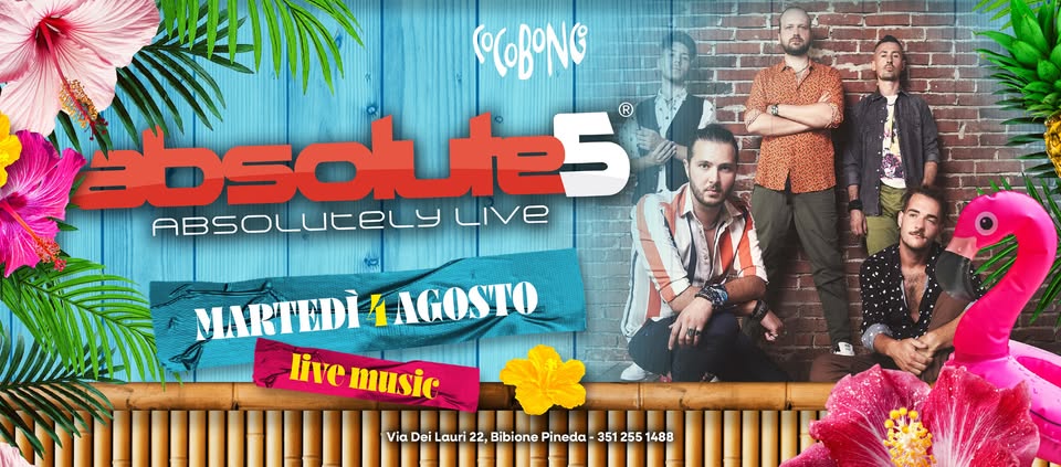 Evento Absolute5 Live – Martedì 4 Agosto Locandina Absolute5 Live – Martedì 4 Agosto - martedì 4 agosto ore 21:00 - 23:00