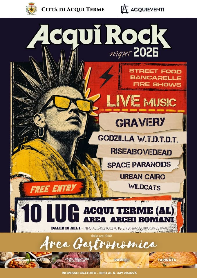 Evento Acqui Rock Night 2026 – Fiera di San Guido Locandina Acqui Rock Night 2026 – Fiera di San Guido - venerdì 10 luglio ore 18:00 - 01:00