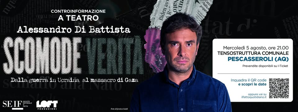 Evento Alessandro di Battista ” Scomode verità. Dalla guerra in Ucraina al massacro di Gaza” Pescasseroli Locandina Alessandro di Battista ” Scomode verità. Dalla guerra in Ucraina al massacro di Gaza” Pescasseroli - mercoledì 5 agosto ore 21:00 - 23:00