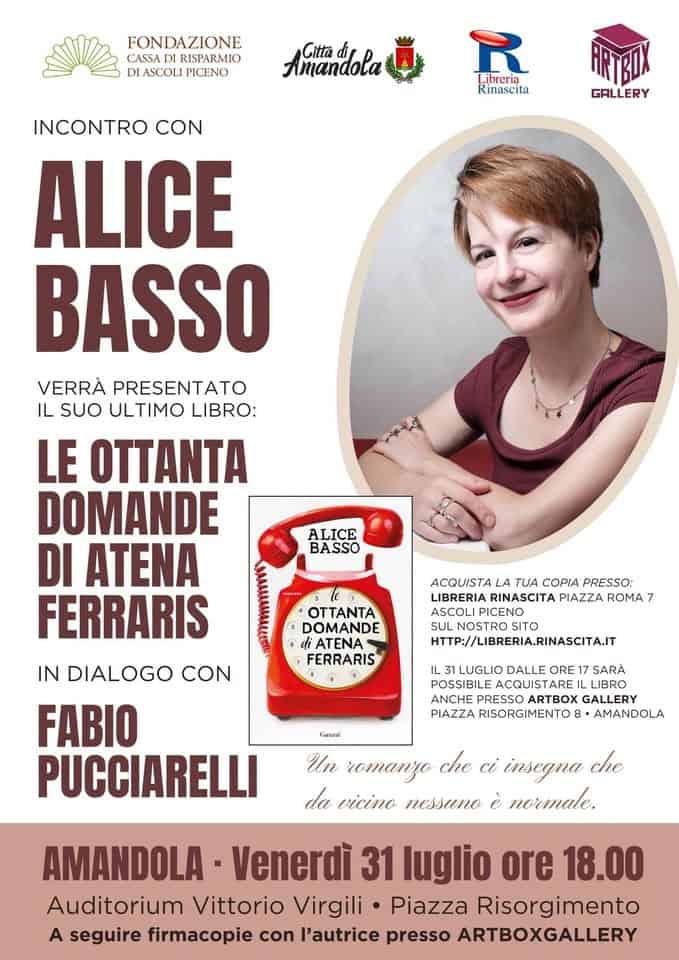 Evento Alice Basso ad Amandola Locandina Alice Basso ad Amandola - venerdì 31 luglio ore 18:00 - 20:00