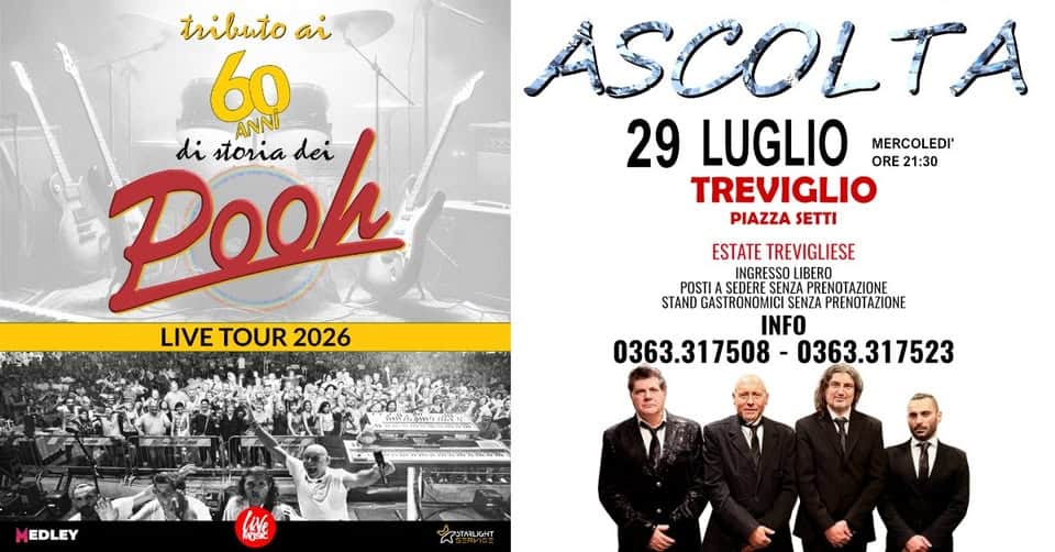 Evento Ascolta POOH Tribute Band Locandina Ascolta POOH Tribute Band - mercoledì 29 luglio ore 21:30 - 23:30