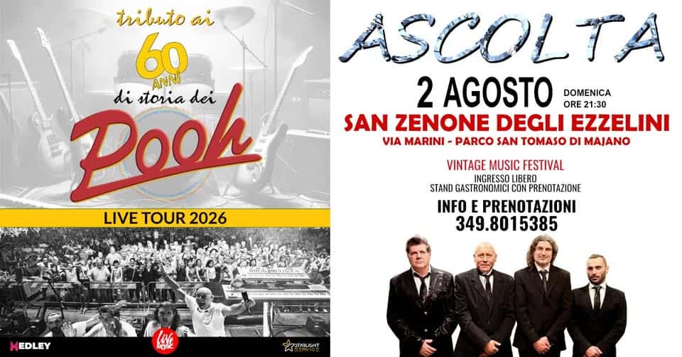 Evento Ascolta POOH Tribute Band Locandina Ascolta POOH Tribute Band - domenica 2 agosto ore 21:30 - 23:45