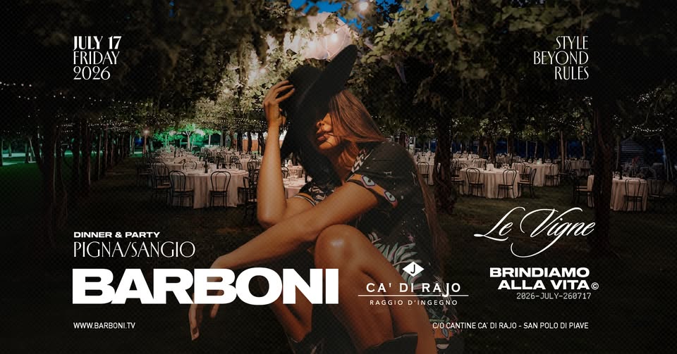 Evento Barboni Le Vigne – Venerdi 17 Luglio Ca Di Rajo Locandina Barboni Le Vigne – Venerdi 17 Luglio Ca Di Rajo - venerdì 17 luglio ore 20:30 - 22:30