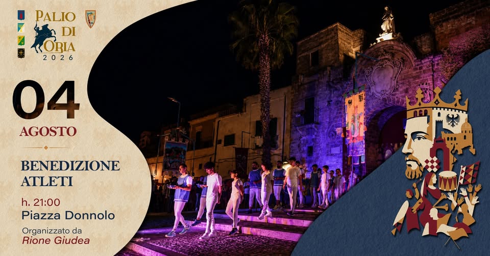 Evento Benedizione degli Atleti – Rione Giudea Locandina Benedizione degli Atleti – Rione Giudea - martedì 4 agosto ore 21:00 - 23:15