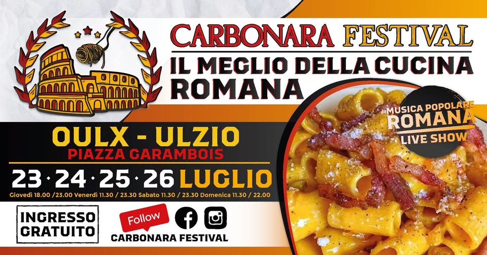 Evento Carbonara Festival Oulx – Ulzio Locandina Carbonara Festival Oulx – Ulzio - da giovedì 23 luglio - domenica 26 luglio 2026 ore 18:00 ore 22:00