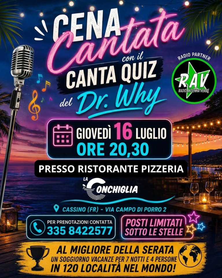 Evento Cena Cantata Canta Quiz Locandina Cena Cantata Canta Quiz - giovedì 16 luglio ore 20:30 - 22:30