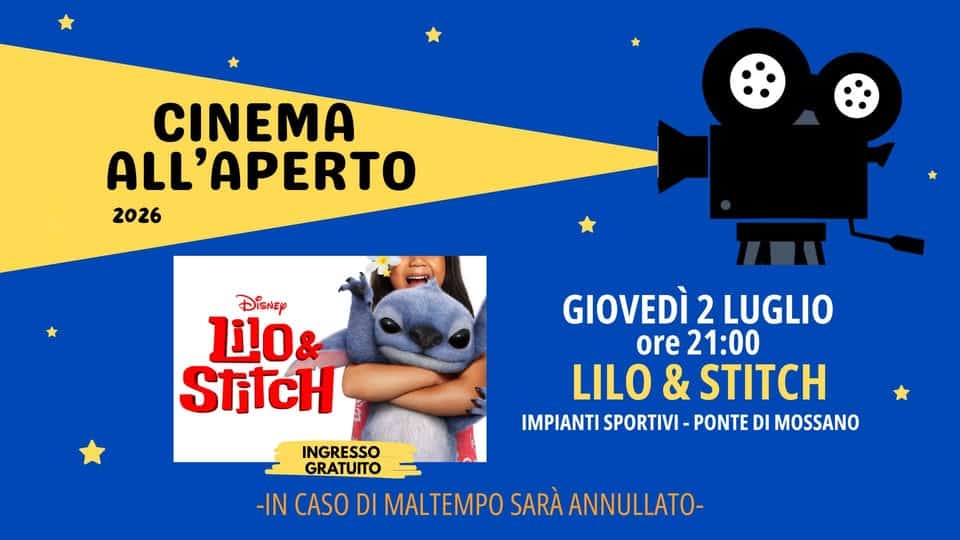 Evento Cinema all’aperto “LILO & STITCH” Locandina Cinema all’aperto “LILO & STITCH” - giovedì 2 luglio ore 21:00 - 23:00