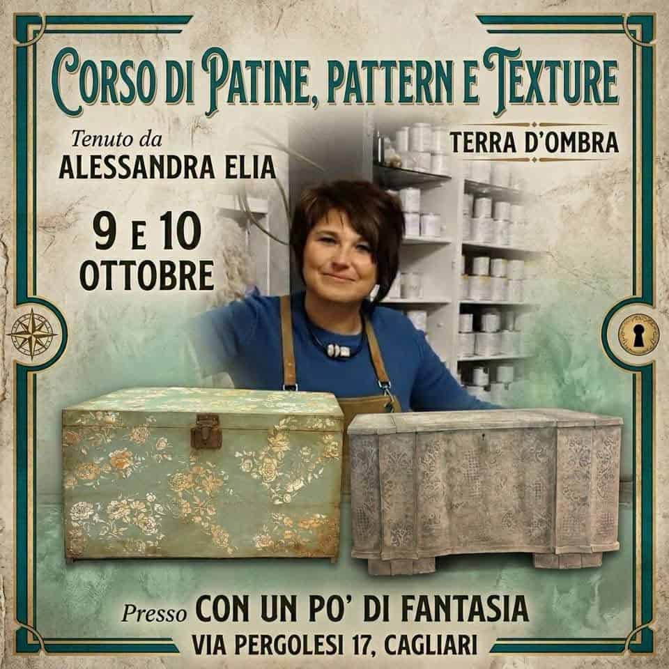 Evento Corso Patine, Pattern e Texture con Alessandra Terra d’Ombra Locandina Corso Patine, Pattern e Texture con Alessandra Terra d’Ombra - da venerdì 9 ottobre - sabato 10 ottobre 2026 ore 09:30 ore 18:30