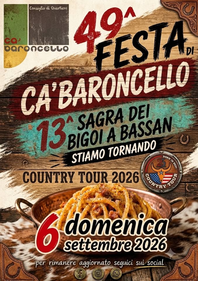 Evento Country Tour 2026 25° anno – Bassano del Grappa (VI) Locandina Country Tour 2026 25° anno – Bassano del Grappa (VI) - domenica 6 settembre ore 20:30 - 00:00