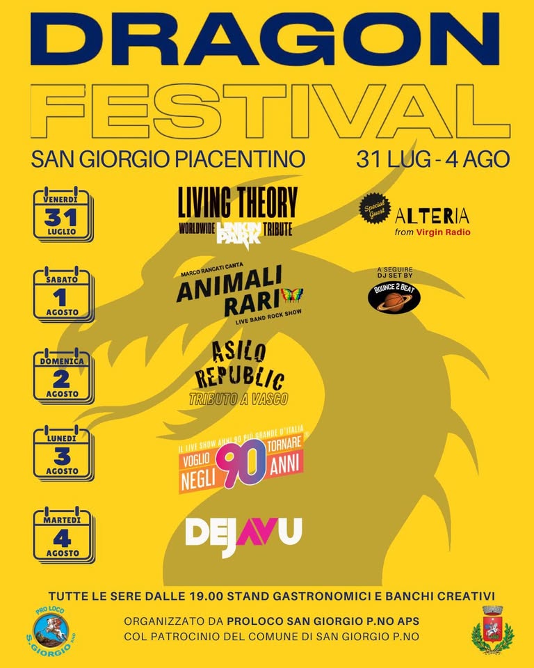 Evento Dragon Festival 2026 Locandina Dragon Festival 2026 - da venerdì 31 luglio - martedì 4 agosto 2026 ore 19:00 ore 23:55