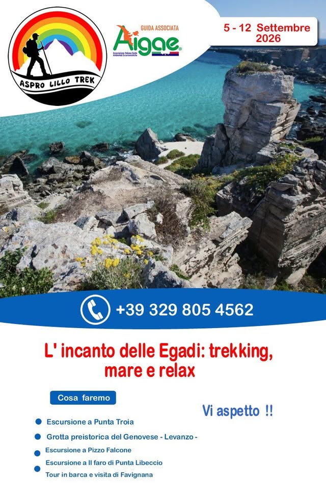 Evento Egadi Trekking, mare e relax. Locandina Egadi Trekking, mare e relax. - da sabato 5 settembre - sabato 12 settembre 2026 ore 08:00 ore 18:00