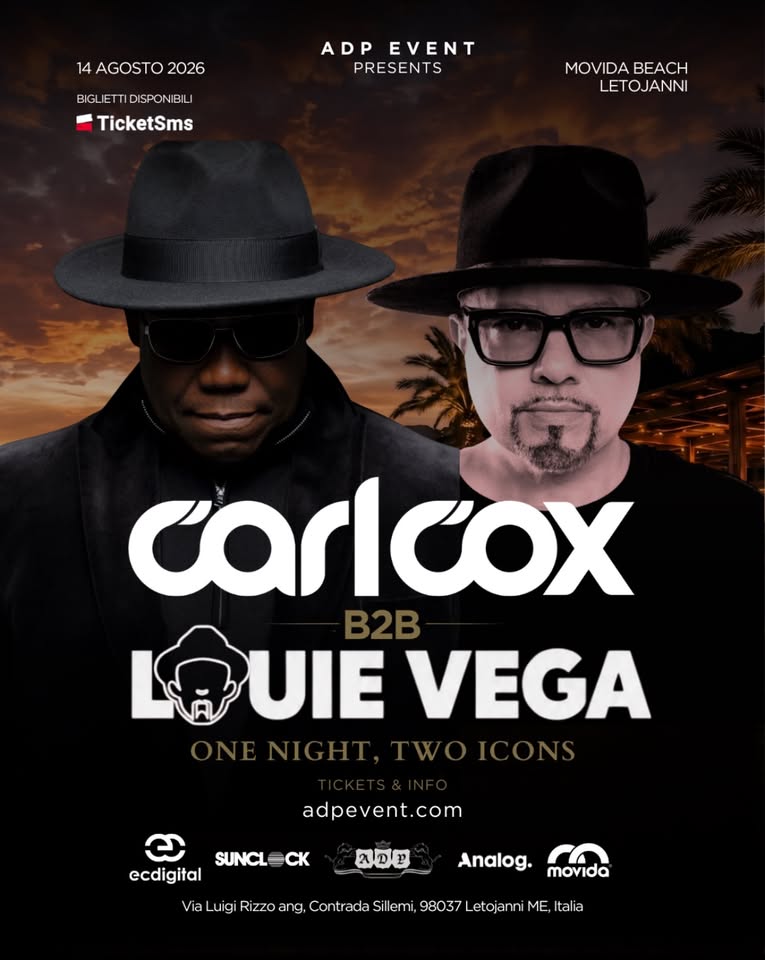 Evento Ferragosto d’Italia w – Louie Vega Locandina Ferragosto d’Italia w – Louie Vega - da venerdì 14 agosto - sabato 15 agosto 2026 ore 23:00 ore 06:00