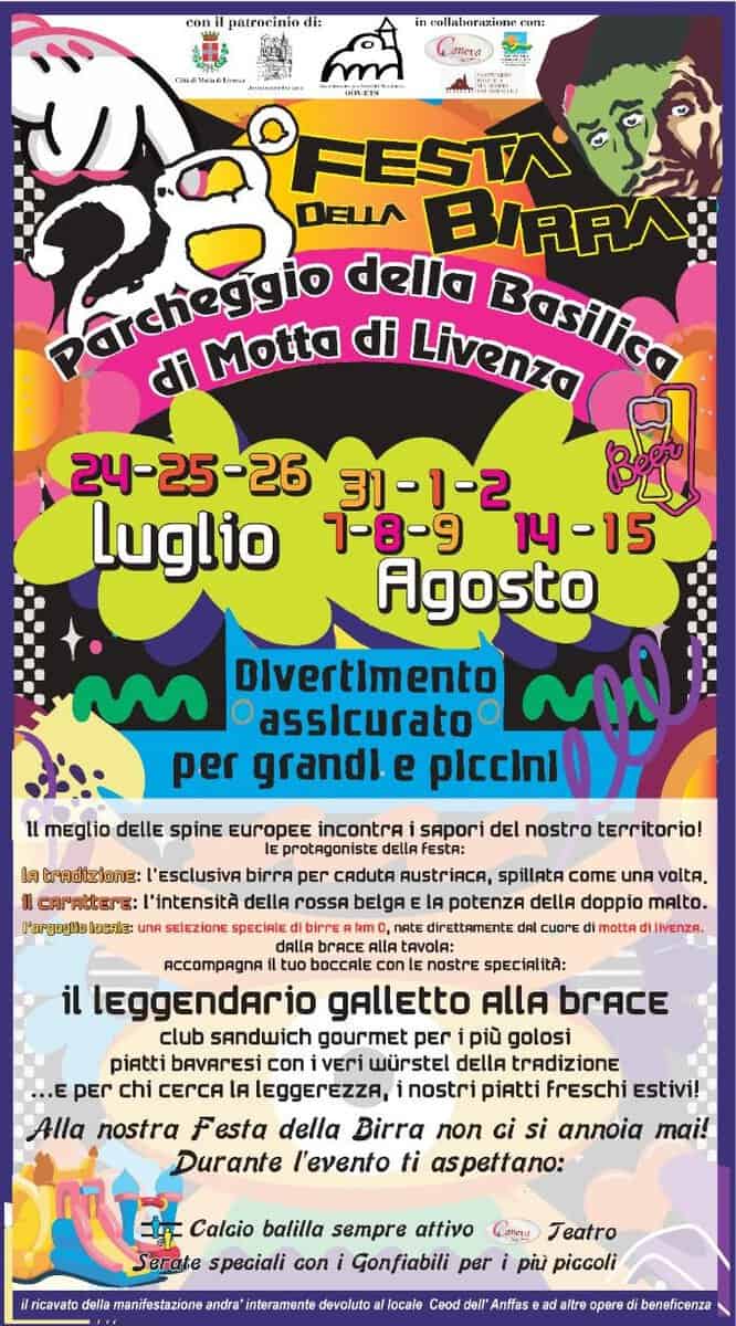 Evento Festa della Birra 2026 a Motta di Livenza Locandina Festa della Birra 2026 a Motta di Livenza - da venerdì 24 luglio - sabato 15 agosto 2026 ore 19:00 ore 23:00